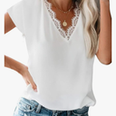 lime flare Dressy Lace Trim Blouse Tops Popular Short Sleeve Shirt, Size Small