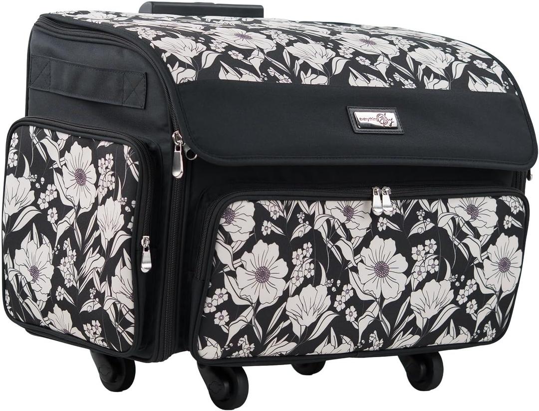 Everything Mary 4 Wheels Collapsible Deluxe Sewing Machine Storage Case - Rolling Trolley Carrying Bag for Brother, Singer