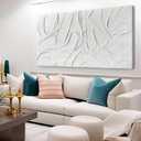 XIANSHOU Home Decor White Abstract Wall Decor Maximalist Artwork Textured Canvas Wall Art Pictures for Living Room Bedroom Home Office Decor 24"x48"