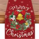 Artscope Wreath Merry Christmas Table Runner, Xmas Winter Holiday Kitchen Dining Table Decoration for Christmas Home Decor 13x48 Inch-Red
