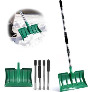 64" Long Handle Snow Shovel, Heavy Duty Metal Snow Shoveling Tool with 16" Wide Blade, 32mm Wide Ergonomic Handle & Anti-Freeze Foam for Snow Removal from Driveway & Car, Mulch, Soil, Grain and Seed