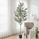 Olive Trees Artificial Indoor, 6FT Tall Faux Olive Tree with Black Pot, Moss, Lifelike Wood Trunk and Fruits,Suitable for for Modern Home Office House Living Room Decor