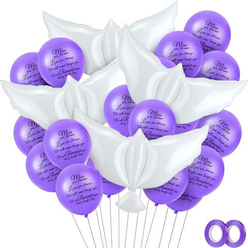 Skylety 36 Pcs Memorial Balloons with 4 Peace Dove Balloons to Release in Sky Remembrance Helium Decorations for Funerals, Heavenly Birthday, Anniversaries, and Memorial Services(Purple)