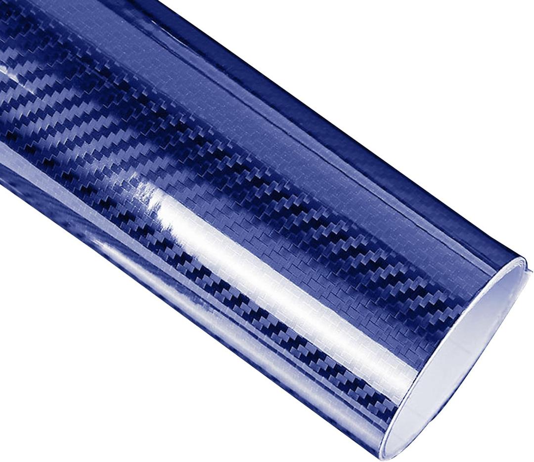 6D Glossy Carbon Fiber Vinyl Wrap Roll - 1FT x 10FT Self Adhesive Car Wrap Film with No Bubble Air Release Technology - Auto Body Protection Sticker for Car Moto DIY Interior Exterior (Blue)