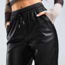 SANTINY Women's Faux Leather Pants High Waisted Straight Leg Cropped Ankle Trousers Vegan Matte Pleather Pants for Women (Black, M)
