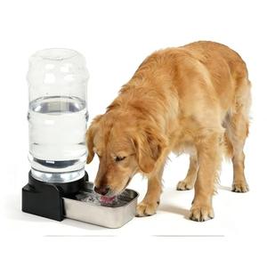 PAKEWAY Large Capacity Gravity Water Dispenser for Dogs, 2.3 Gallon Stainless Steel Pet Water Bowl for Medium & Large Pets, Low Refill Automatic Waterer with Filters