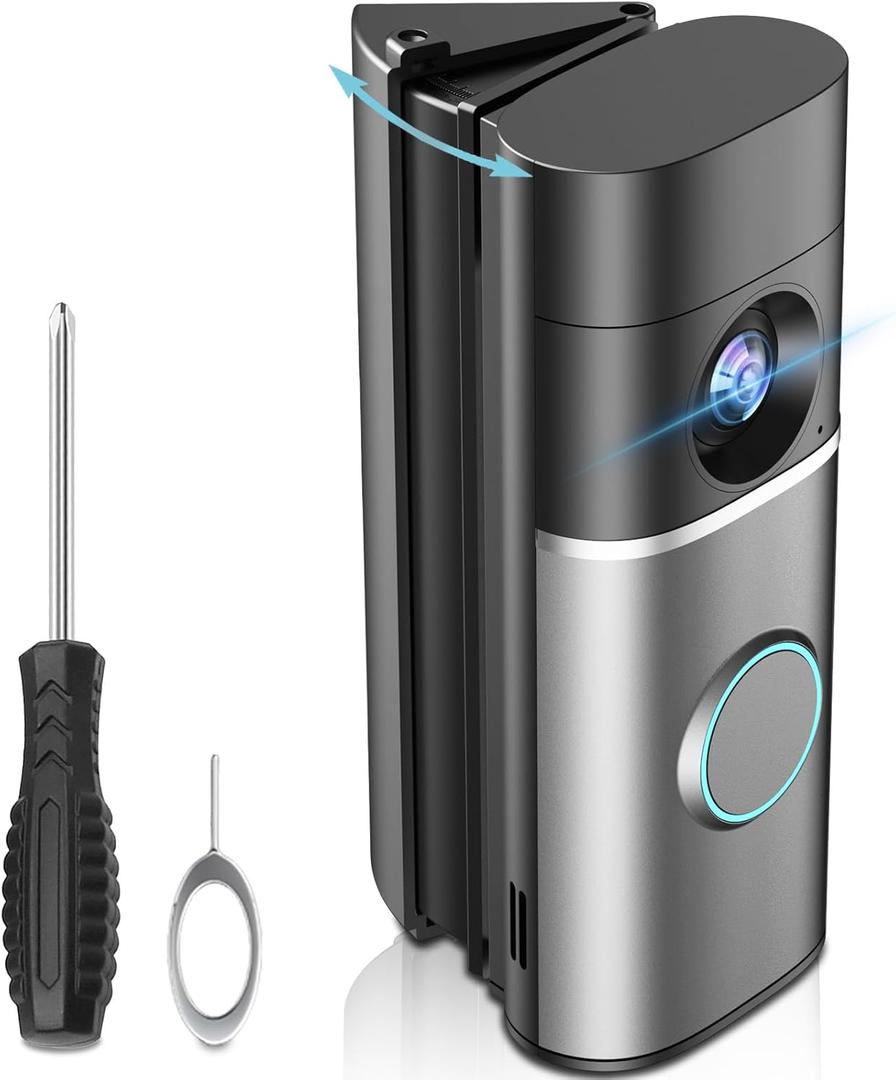 R/ing Doorbell Angle Mount Adjustable 35 to 55 Degree Compatible with Wired Doorbell Pro/Plus, Camera Door Mount Wedge Kit, Left/Right Universal Installation Corner Holder for Apartment Door (Black)