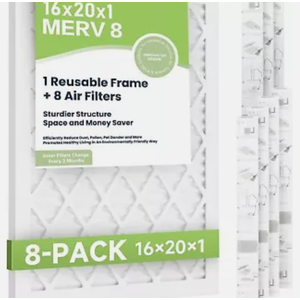 Future Way 16x20x1 Air Filters, 8-Pack with Reusable Frame, MERV 8, MPR 700 AC Furnace Filters, Space Saving & Cost-effective