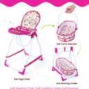 BABESIDE Baby Doll High Chair Set for Dolls & Stuffed Animals, 3-in-1 Baby Doll Accessories Converts to Doll Cradle & Portable Doll Bassinet, Pretend Play Gift for Kids Age 3+ (No Doll)
