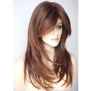 Long Layered Shoulder Length Wig Cowboy Copper Hair Brown Ombre Synthetic Hair Fiber Highlight Multicolor Wigs for White Women (3324)