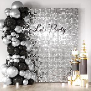 COKAOBE Silver Shimmer Wall Backdrop, 24PCS Square Sequin Shimmer Backdrop Panel, Photo Backdrops for Birthday, Anniversary, Wedding, Graduation & Bachelorette Party Decoration COKAOBE Silver Shimmer Wall Backdrop, 24PCS Square Sequin Shimmer Backdrop Panel, Photo Backdrops for Birthday, Anniversary, Wedding, Graduation & Bachelorette Party Decoration