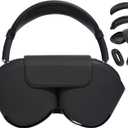 for Apple Airpods Max Smart Case Cover, Soft Leather Protective Cover Accessories for Airpods Max with Sleep Mode, with Silicone Ear Pad Case Cover/Ear Cups Cover/Headband Cover for AirPods Max, Black