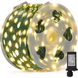 LJLNION 1000 LED Fairy String Lights, 328FT Long Outdoor Christmas Lights, Waterproof IP65 Green PVC Copper Wire Lights, 8 Lighting Modes Plug in for Xmas Tree Holiday Party Wedding Decor, Warm White