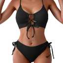 B2prity Women's Sexy Bikini Set Color Block Lace Up 2 Piece Bathing Suit Tie Side Swimsuit (XX-Large, Black)