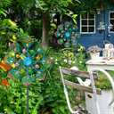 Metal Wind Spinner Outdoor, Kinetic Pinwheel Wind Sculpture with Stake, Small Garden Windmill for Patio Yard Lawn Art Decor (1pcs-Blue Green)