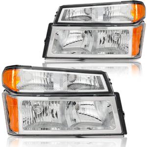 Headlight Assembly, Headlights Kit Compatible with 2004-2012 Chevy Colorado/Compatible with 2004-2012 GMC Canyon Replacement Headlamp Bumper Lamp Set 15147930 Chrome Housing Amber Reflector
