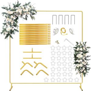 6.6FTx6.6FT Square Metal Arch Backdrop Stand, Gold Wedding Arch Backdrop Stand, Balloon Arch Stand Wedding Arch Frame for Wedding Party Birthday Baby Shower Anniversaries