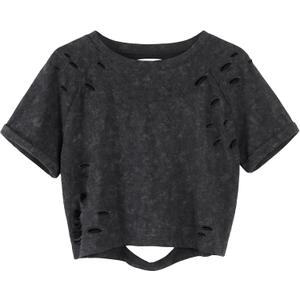 LilyCoco Womens Distressed Ripped Crop Top Punk Rock Summer Short Sleeve T Shirt Black Small (Black, S)