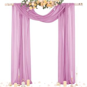 Socomi Purple Sheer Wedding Arch Draping Fabric 29" x 20Ft 2 Panels Outdoor Curtain Drapes Extra Long for Bridal Baby Shower Ceremony Birthday Party Decor