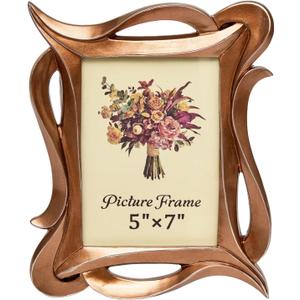 JANDERART Vintage Picture Frame 5x7 Inch, Antique Photo Frames with Glass Front, Ornate Frame for Tabletop & Wall Hanging, Photo Gallery, Bronze