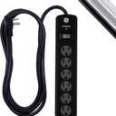 GE 6-Outlet Surge Protector, 8 Ft Extension Cord, Power Strip, 1300 Joules, Flat Plug, Twist-to-Close Safety Covers, Protected Indicator Light, ETL Listed, Black, 33662