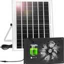 Solar Powered Fan with Battery Run Day/Night, 15W Solar Fan for Chicken Coop with 16.4Ft Cable,3/6H Timer, Waterproof Greenhouse Fans for Shed, Chicken Coop,Ventilation (Black-1Pack)