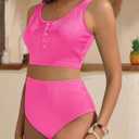 Aqua Eve Women High Waisted Bikini Set Racerback Swimsuit Two Piece Bathing Suit High Neck Swimwear (Pink, S)