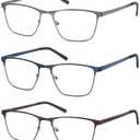 OLOMEE Blue Light Blocking Reading Glasses for Mens Full Metal Square Readers Lightweight Cheaters Reading Glasses 3 Pack 0.75