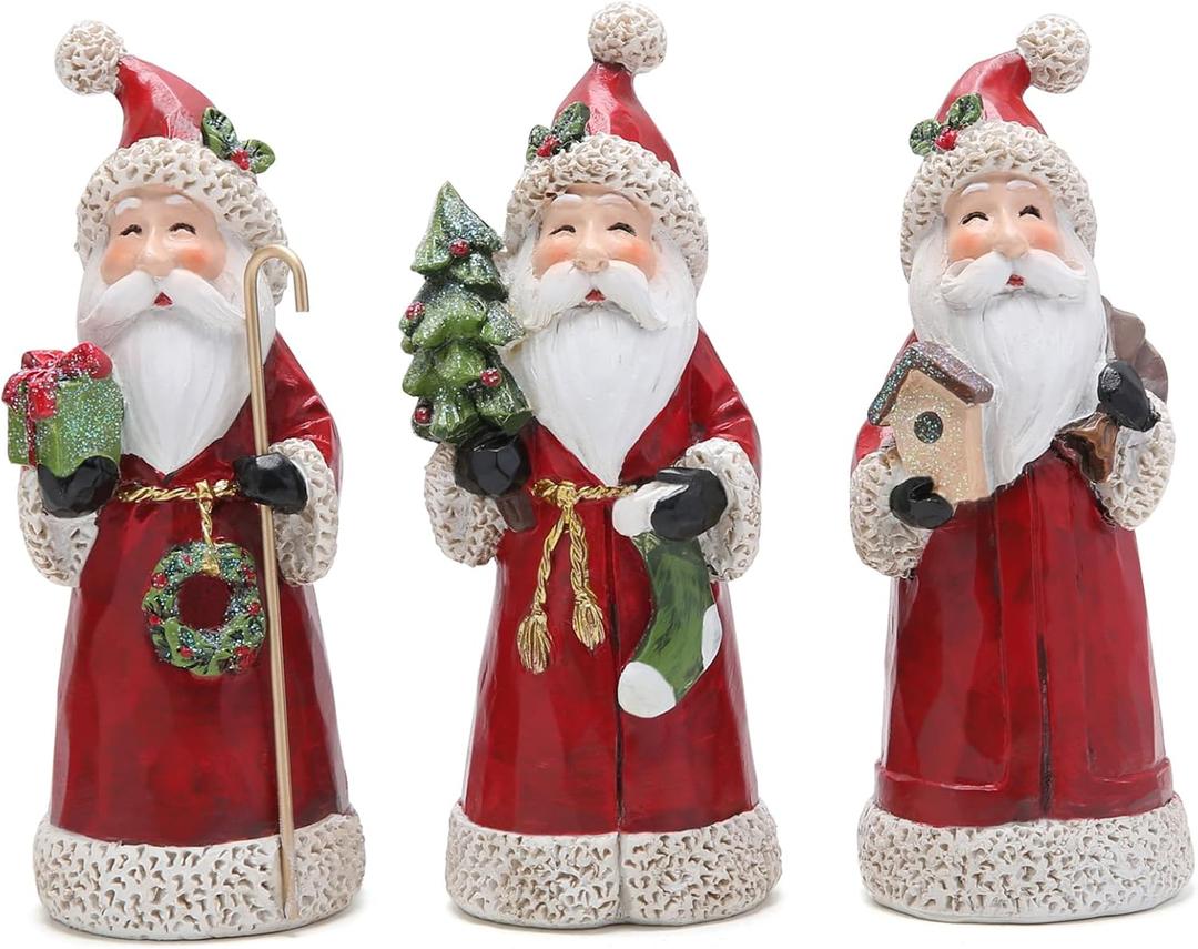 Hodao Santa Claus Decorative Figurine - Home Decor - Autumn Thanksgiving - Handcrafted - Perfect Choice for Christmas Home Decor and Indoor Holiday Display(3 PCS) (Red)