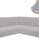 HDCAXKJ Velvet L Shaped Sectional Couch Covers Soft Stretch Sofa Slipcovers U Shaped Furniture Protector for Pets Fits Well Non-Slip Universal Corner Sofa Cover for Living Room (Light Gray, Large)