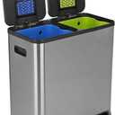 SIMPLI-Magic 21 Gallon (80L) Dual Compartment Kitchen Trash Can - Hands-Free Step Pedal, Soft-Close Lid, Stainless Steel Recycling Bin with Odor Filter (40L + 40L)