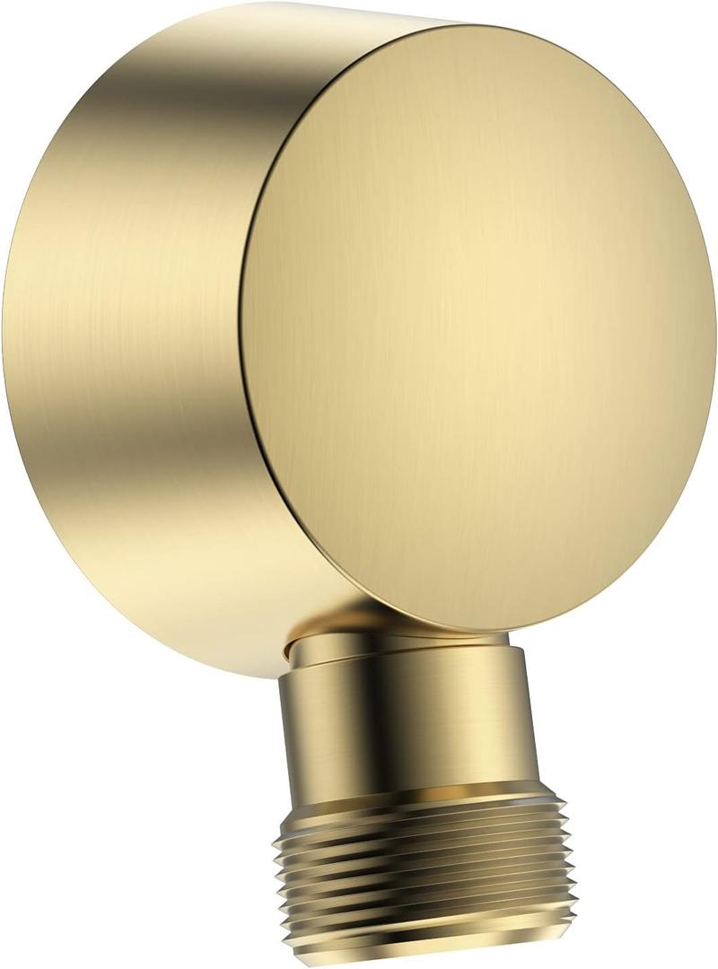 Wall Mounted Supply Elbow, Wall Elbow for Hand Shower, Solid Brass Round Wall Supply Elbow, Check Valve Included (Brushed Gold) (Gold,Brass)