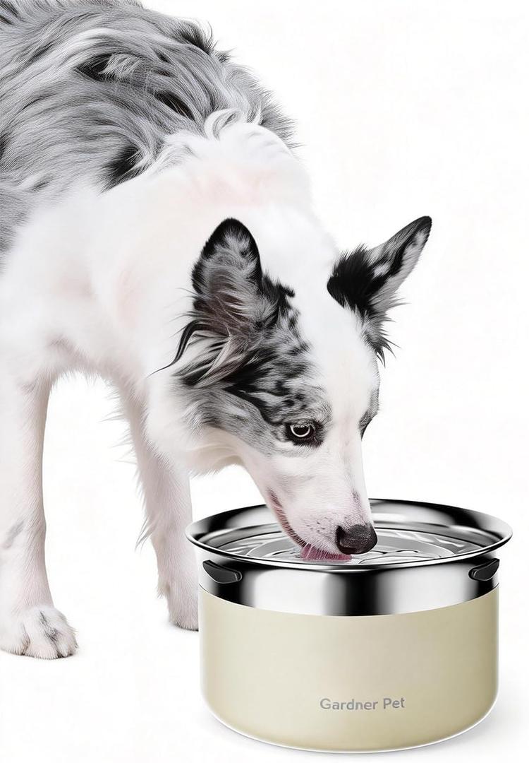 Gardner Pet Dog Bowls 1 Gallon (3.85L) Stainless Steel No Spill Water Bowl, Slow Water Feeder Metal Dog Bowls, Spill Proof Water Dispenser for Large Dogs, Promotes Healthy Hydration(White)