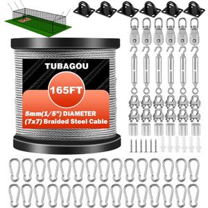 304 Stainless Steel Batting Cage Cable Kit  Batting Cage Netting Wire Tension Kit for Baseball Softball DIY Net Hanging Kit Indoor and Outdoor Backyard Design (35FT)