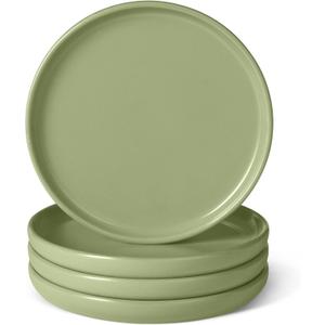 Amazon Basics Glazed Stoneware Salad Plates, Ceramic 4-Piece Set, Microwave and Dishwasher-Safe, 8.3 in., Olive