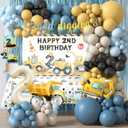 Construction Birthday Party Supplies for 2 Year Old Boy, 2nd Birthday Decorations For Boys, Dump Truck 2nd Bday Backdrop, Cake Toppers, Balloon Garland, Tablecloth, Banner