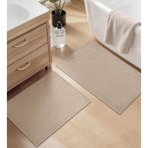 YIHOUSE Bathroom Rug Set 2 Piece Beige, Non Slip Bath Mats Sets of 2 Quick Dry, Absorbent Washable Thin Bathroom Rugs Fit Under Door for Elder, Sink, Laundry