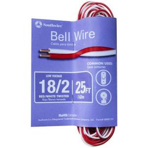 Southwire 18/2 Red/White Bell Wire - Reliable Door Bell Accessory - Flexible Stranded Copper Wire - UV Resistant Wire for Indoor & Outdoor Low Voltage Use - 25'