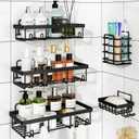 Liuoud 5 Pack Shower Caddy Organizer Rack Shelf for Inside Shower, Adhesive Bathroom Wall Storage Basket Rustproof Stainless Steel Shampoo Holder, Bathroom Accessory Decor Set, Black