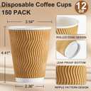 SIUQ Coffee Cups 12 oz 150 Pack, Insulated Ripple Wall Paper Coffee Cups 12 oz, Disposable Coffee Cups, Hot Beverage/Cold Drinking Cups for Office,Home,Party,Cafe,Picnic,Travel (Champagne)