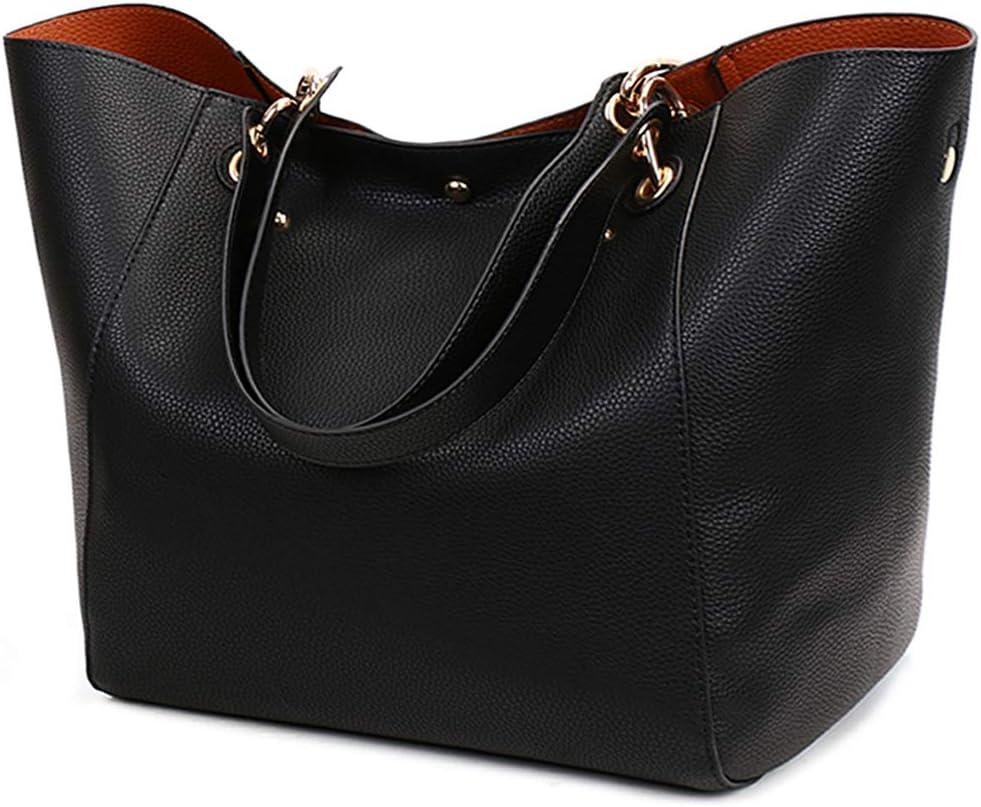 Pahajim Purses and Handbags for Women Large Capacity Work Tote Bag PU Leather Bucket Shoulder Bags Designer Satchel Hobo Bags (Black)