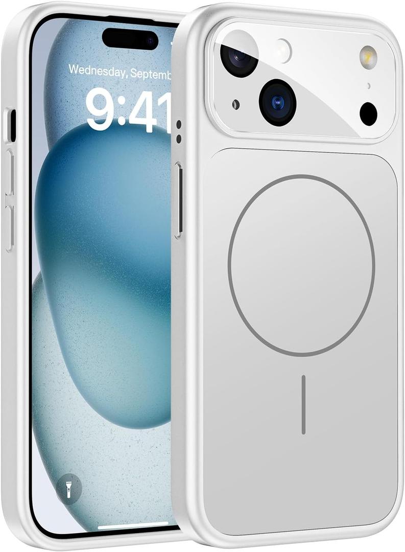 TOBOVON for iPhone 15 Case with Camera Lens Protector, Compatible with MagSafe, Slim Matte Magnetic Shockproof Phone Cover for iPhone 15, Silver