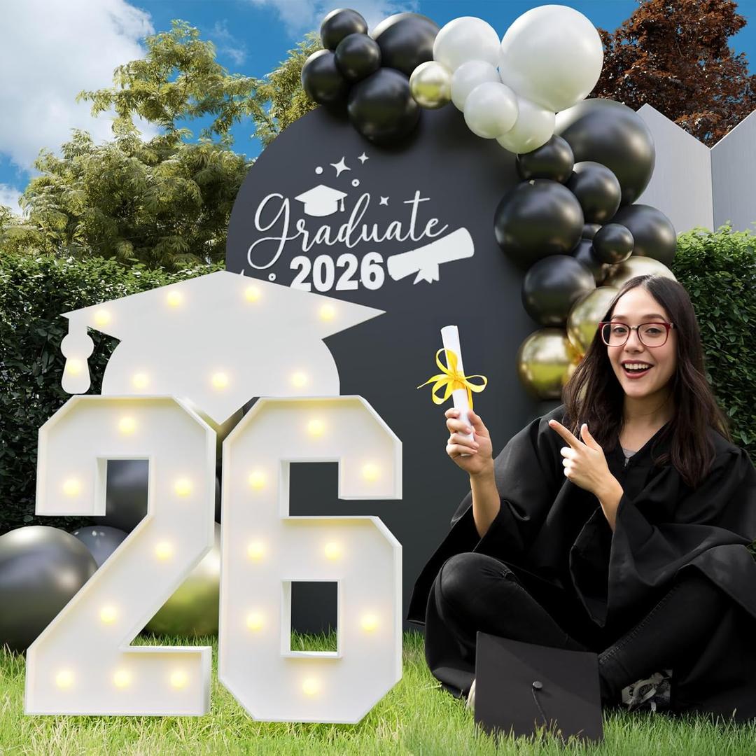 Graduation Decorations 2026, 2.3FT Marquee Numbers 26 for Graduation Party Decorations, 26 Light Up Numbers Kindergarten Graduation for Preschool High School College, 26