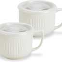 Ceramic Soup Bowl with Handle 32oz  Microwave Ramen Bowl with Lid, Soup Mugs & Cups for Cereal, Oatmeal, Ramen, Instant Noodle, Soup Container with Lid - Set of 2 (White)