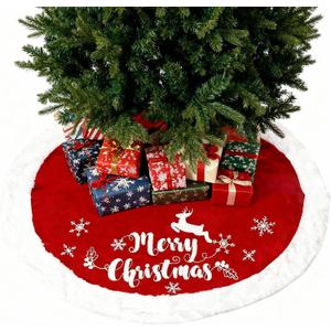 48 Inch Christmas Tree Plush Skirt,Faux Fur Christmas Tree Skirt with Snowflakes,Christmas Decorations Tree Base Skirt for Xmas Tree Decoration,Holiday Home Party Decor (Red)