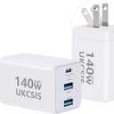 2Pack Mac Book Charger 140W, USB C Fast Charger Foldable 3-Port Multi-Device Fast Power Adapter, USB C Charger for MacBook pro/Air, Dell, Samsung Galaxy, iPad Pro, and More(White)