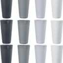 US Acrylic Newport 32 ounce Unbreakable Plastic Stackable Iced-Tea Tumblers in Grey Stone | Set of 12 Drinking Cups | Reusable, BPA-free, Made in the USA, Top-rack Dishwasher and Microwave Safe