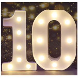 Pooqla Decorative Led Light Up Number Letters, White Plastic Marquee Number Lights Sign for 10th Birthday Party Wedding Decor Battery Operated Number (10)