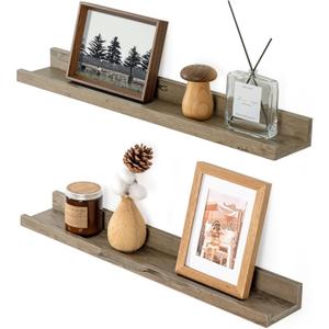Rustic 24 Inch Floating Shelves - Grey Picture Ledge Shelf for Wall with Lip, Perfect for Nursery or Book Shelf (24in, Set of 2)