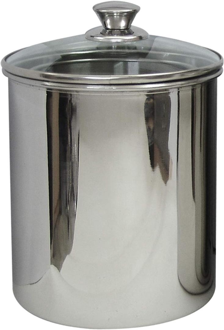 nu steel Canister Collection 4qt S/Steel Food Storage Container With Tempered Glass Lids For Kitchen Counter, Coffee, Tea, Nuts Etc, Small, Shiny Mirror Finish